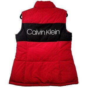 Calvin Klein Womens Red Black Puffer Vest Bold Back Logo Medium